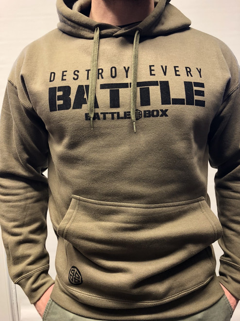 BattleBox UK™ "DESTROY EVERY BATTLE" ARMY GREEN HOODIE