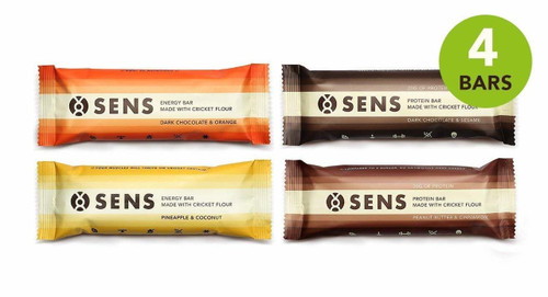 SENS | Cricket Flour Bars: Variety of All Flavours, 2X 60g Protein Power + 2X 50g Balanced Energy - Snack or Meal Replacement, High Quality Protein, Pure Ingredients - www.BattleBoxUk.com