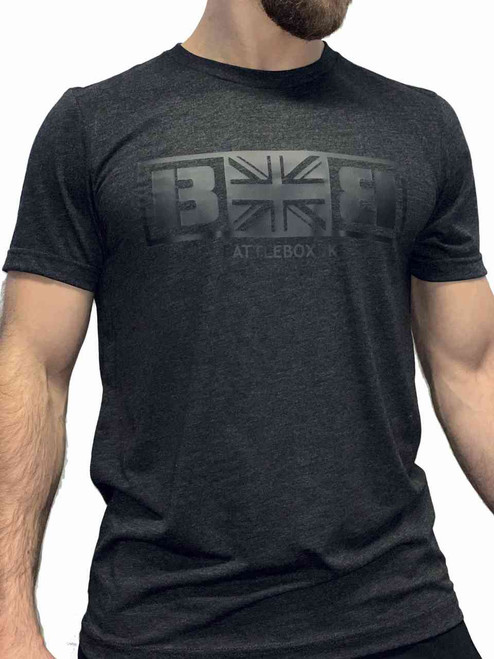 BattleBox UK™| T-shirt | UNION JACK Heather Black & Black Training Top - www.Battleboxuk.com