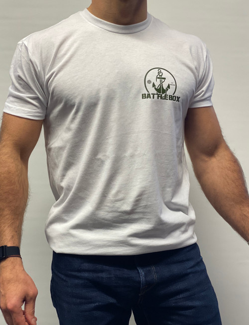 BattleBox UK™| T-shirt | ANCHOR Tri-Blend Cotton Heather White & Khaki Green Training Top