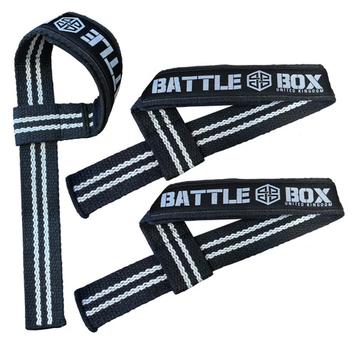 BattleBox UK Adjustable Lifting Straps Black White Weightlifting - www.BattleBoxUk.com