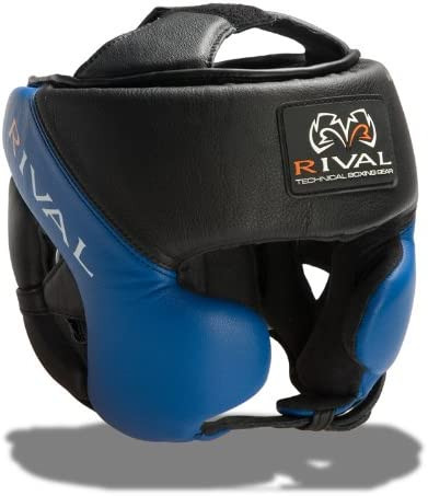 Rival Boxing RHG PRO Black Blue Boxing HeadGear Leather Training Headguard - www.BattleBoxUk.com