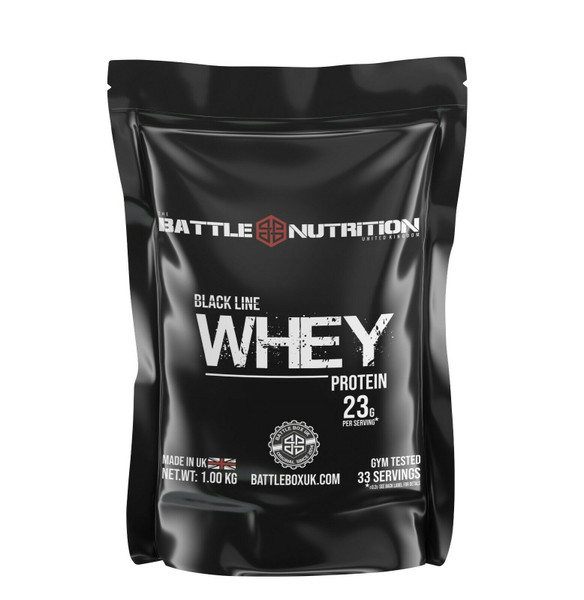 Battle Nutrition | Black Line WHEY Protein Powder | 23g Protein | Strawberry 1000g  - www.BattleBoxUK.com