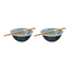 Navy Flower Noodle Bowl with Chopsticks - Set of 2