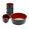 Lacquer Soba Bowl and Cup Set, 4 Cups and 1 Tray (Black/Red)
