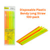 Disposable Plastic Bendy Long Straw 100-pack Green, Orange, Yellow
