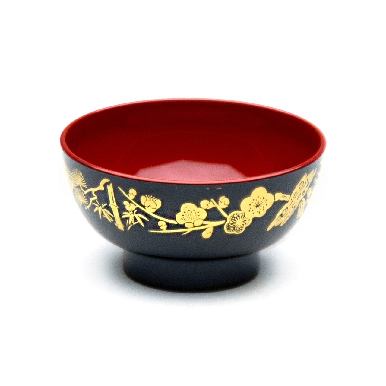 Gold Flower Plastic Lacquer Bowls (5pc) Black & Red - Merae