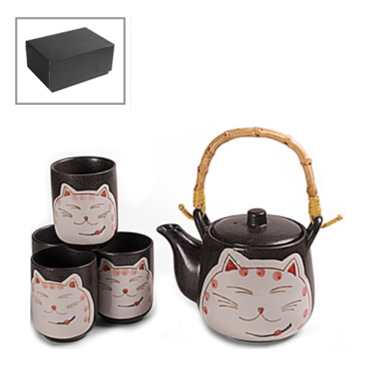 Shy Cat Tea Set - Teapot with Strainer and 4 Teacups - Merae