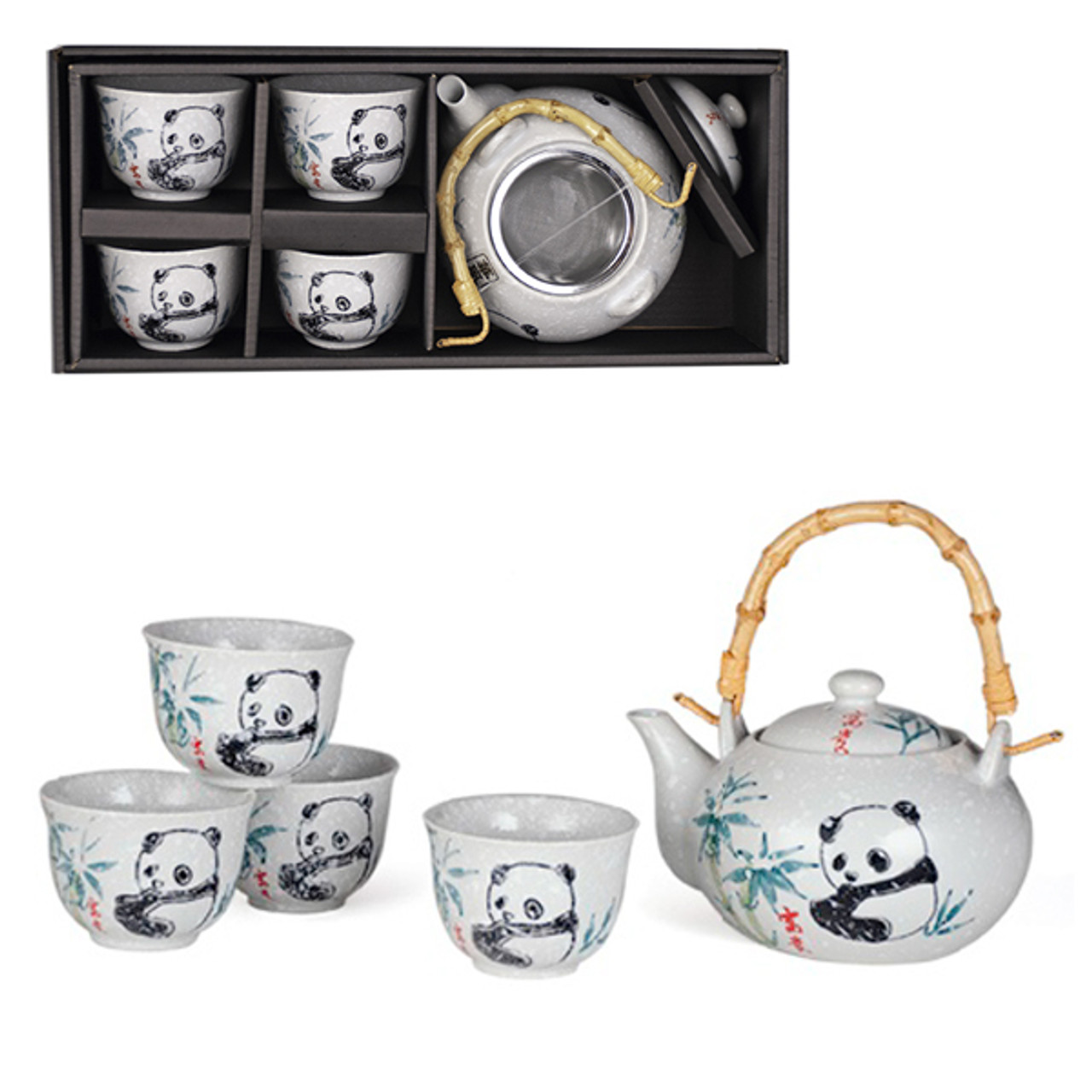 Shy Cat Tea Set - Teapot with Strainer and 4 Teacups - Merae