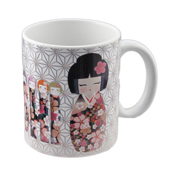 Kokeshi Dolls Japanese Coffee Mug 4"H, 11oz