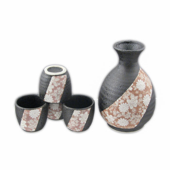 Pink Sashed Flower Sake Set