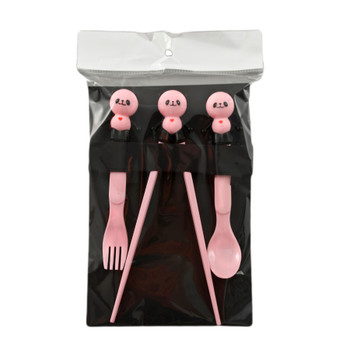 Panda Kids Spoon, Fork, Chopstick Set Silicone Grip, Pink