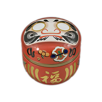 Daruma Doll Japanese Chazutsu Stainless Steel Tea Canister 3"x3"H, Red
