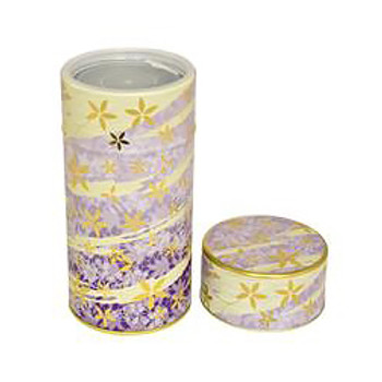 Flower Wave Tin Tea Canister Container 6"H, Purple