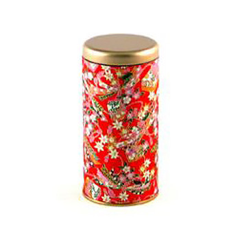 Mix Flower Tin Tea Canister Container 6"H, Red