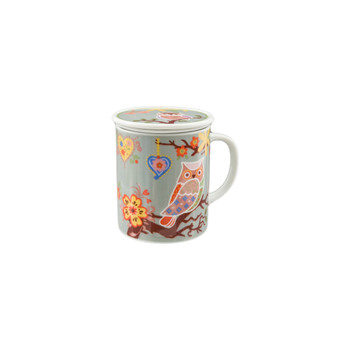 Colorful Owl Mug with Lid and Strainer