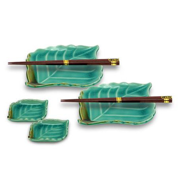 Green Leaf Plates & Chopsticks Set