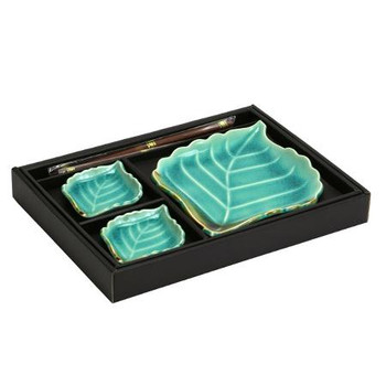 Green Leaf Plates & Chopsticks Set