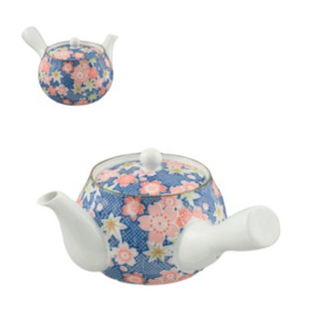 Arita Flower Kyusu Teapot with Strainer - Blue