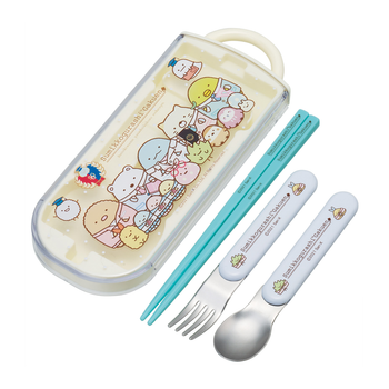 Sumikko Spoon, Fork, Chopsticks Utensil Set with Case for Kids, Antibacterial Material