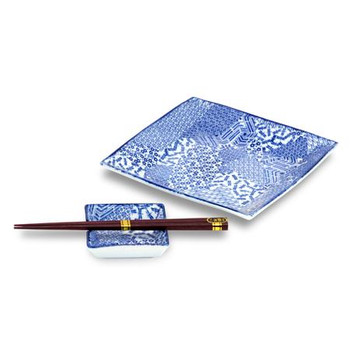 Blue Square Plates & Chopsticks Set