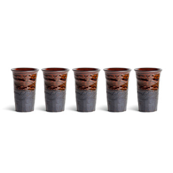 Chestnut Brown & Black Teacup Set - 5pcs