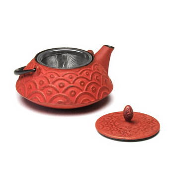 Rikyu Wave Cast Iron Teapot - Red