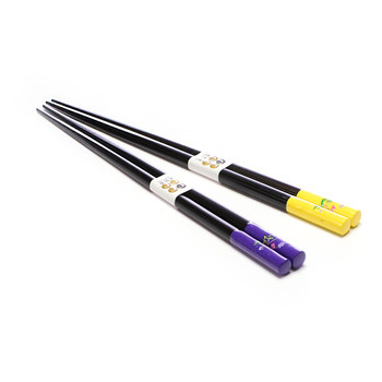 Couple’s Wooden Chopsticks Yellow and Purple-Flower 2pc Set