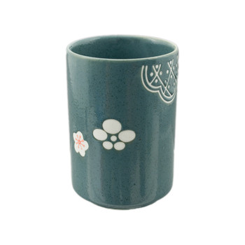 Dark Green Sakura Tea Cup 4.25"H