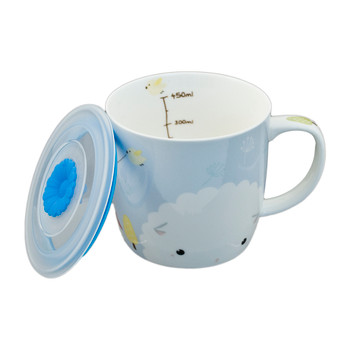 Cute Blue Sheep Mug with Lid 3.5"H