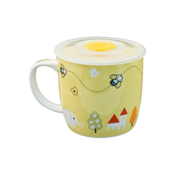 Cute Yellow Panda Mug with Lid 3.5"H