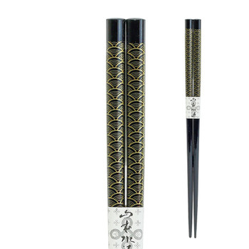 Black Gold Foil Karakusa Wave Chopsticks 2pc Set