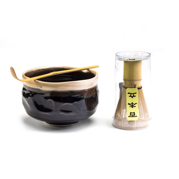 Matcha Set - Matcha Bowl with Whisk and Spoon, Shiny Brown