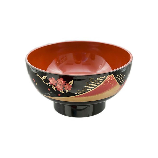 Red Flower & Mountain Plastic Lacquer Bowls (5pc) Black & Red