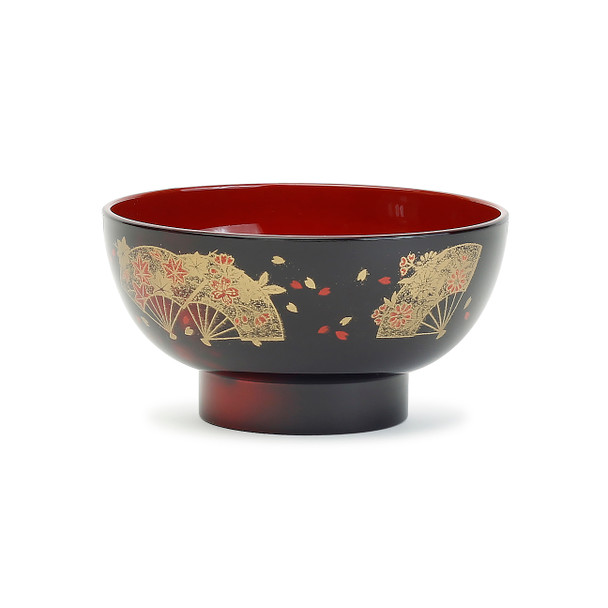 Gold Fan & Flower Plastic Lacquer Bowls (5pc) Black & Red
