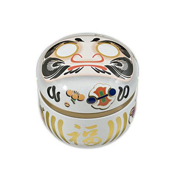 Daruma Doll Japanese Chazutsu Stainless Steel Tea Canister 3"x3"H, White