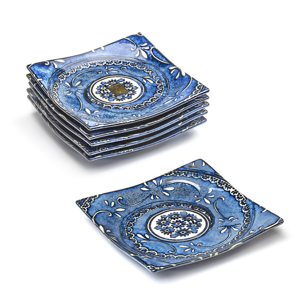 Indigo Blue Floral Plate 6pc Set - 6.75"