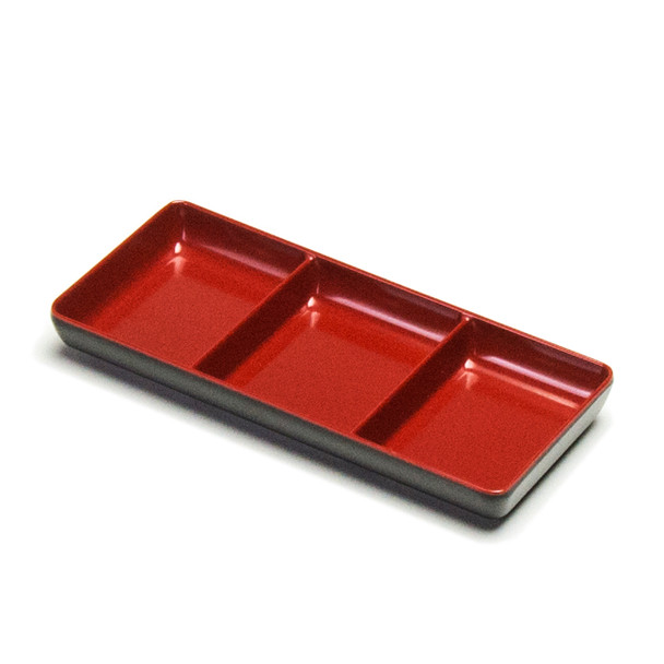 Melamine 3-Divided Sauce Plate, 12pc (Black/Red)