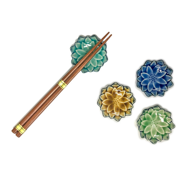 Wooden Chopsticks and Flower Rest Set - Serving 4