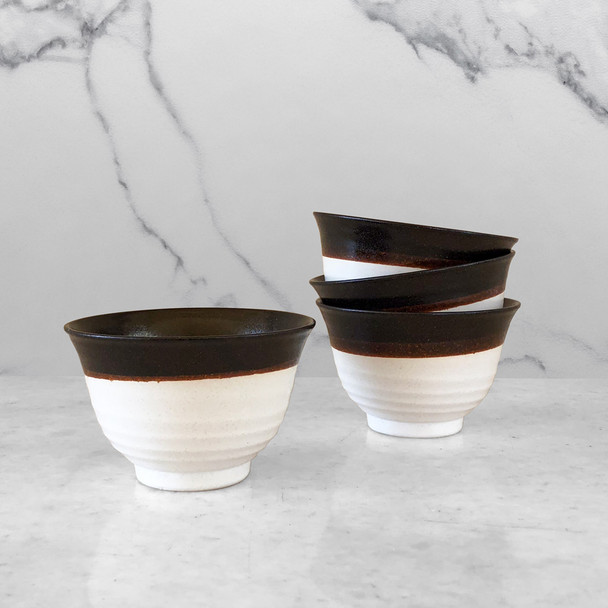 Modern Stoneware Bowl - Black/White, Set of 4