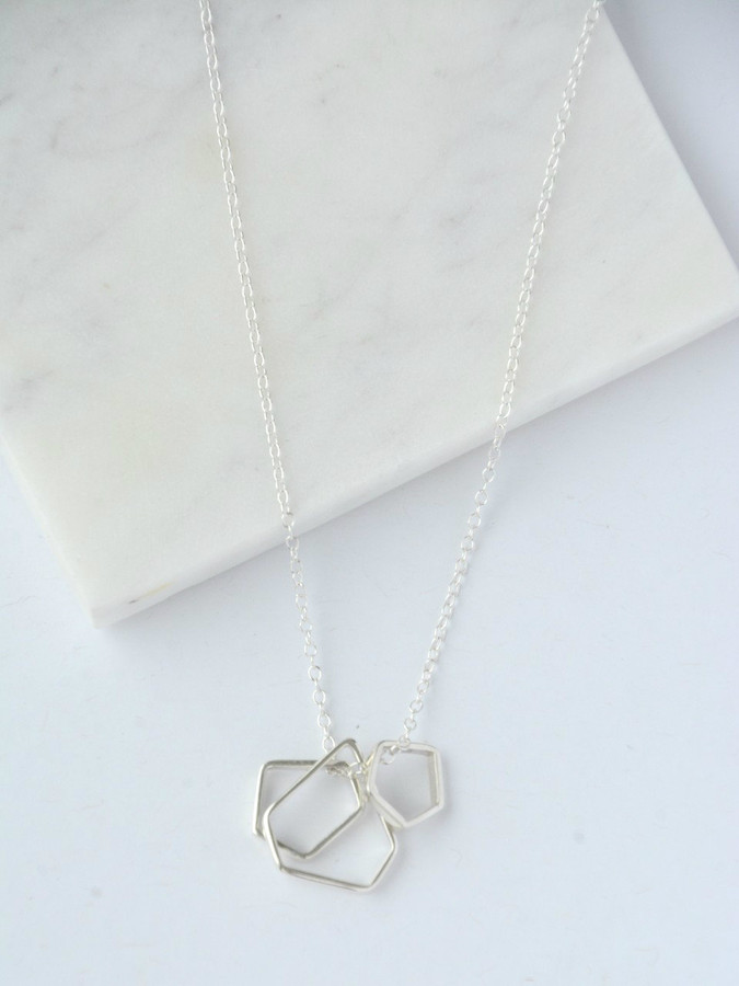 Geometric Dangle Necklace, Silver Pendant Necklace