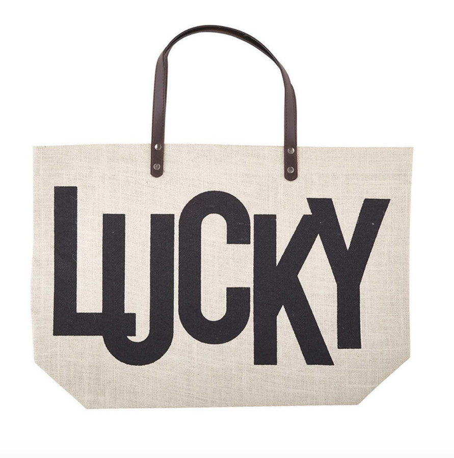 Large Jute Bag, Lucky Design Oatmeal Jute Tote