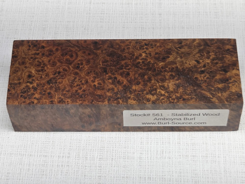 #561 Amboyna Burl Stabilized Block - Size 5&3/4" long x 2" wide x 1&1/4" thick