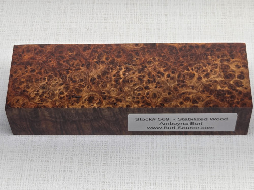 #569  Amboyna Burl Stabilized Block - Size 5&3/4" long x 2" wide x 1&1/4" thick