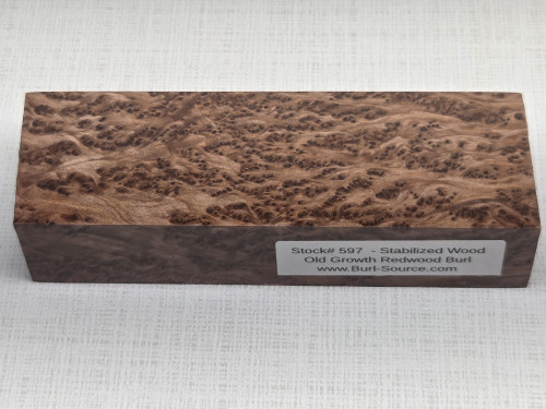 #597 Redwood Burl Stabilized Block - Size 5&7/8" long x 1&7/8" wide x 1&1/4" thick