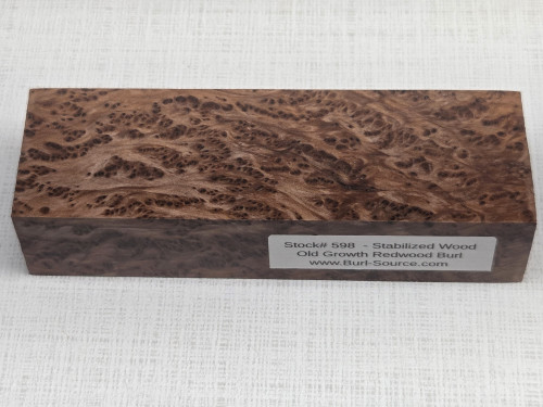#598 Redwood Burl Stabilized Block - Size 5&7/8" long x 1&7/8" wide x 1&1/4" thick