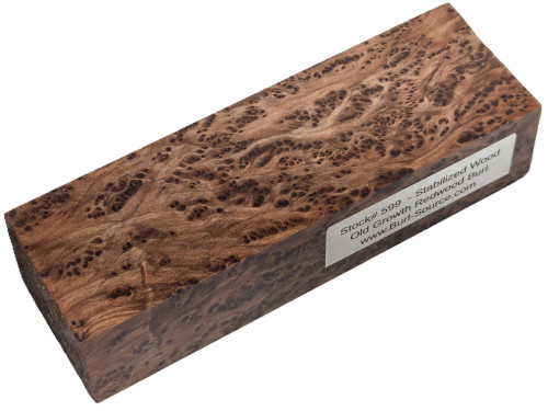#599 Redwood Burl Stabilized Block - Size 5&7/8" long x 1&7/8" wide x 1&1/4" thick