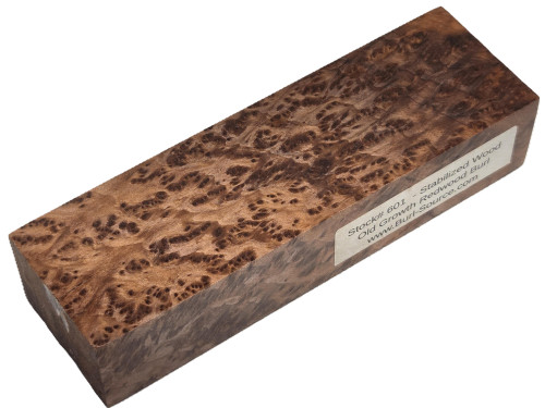 #601 Redwood Burl Stabilized Block - Size 5&7/8" long x 1&7/8" wide x 1&1/4" thick