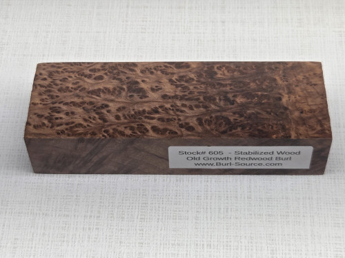 #605 Redwood Burl Stabilized Block - Size 5&1/4" long x 1&3/4" wide x 1&1/4" thick