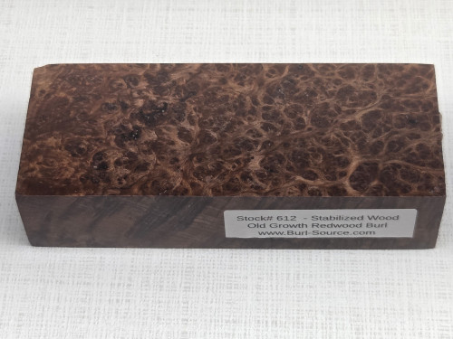 #612 Dark Redwood Burl Stabilized Block - Size 5&3/4" long x 2&1/4" wide x 1&3/8" thick